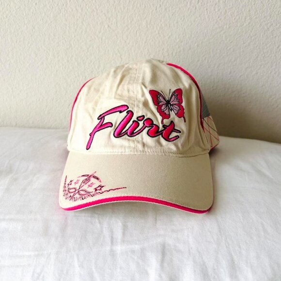 Flirt y2k 2000s khaki tan butterfly strap back hat - Picture 2 of 5